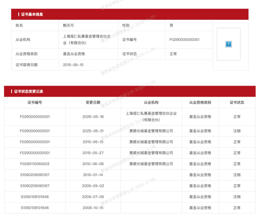 沉寂一年“再出发”！原百亿公募老将鲍无可正式“奔私”，加盟瓴仁投资